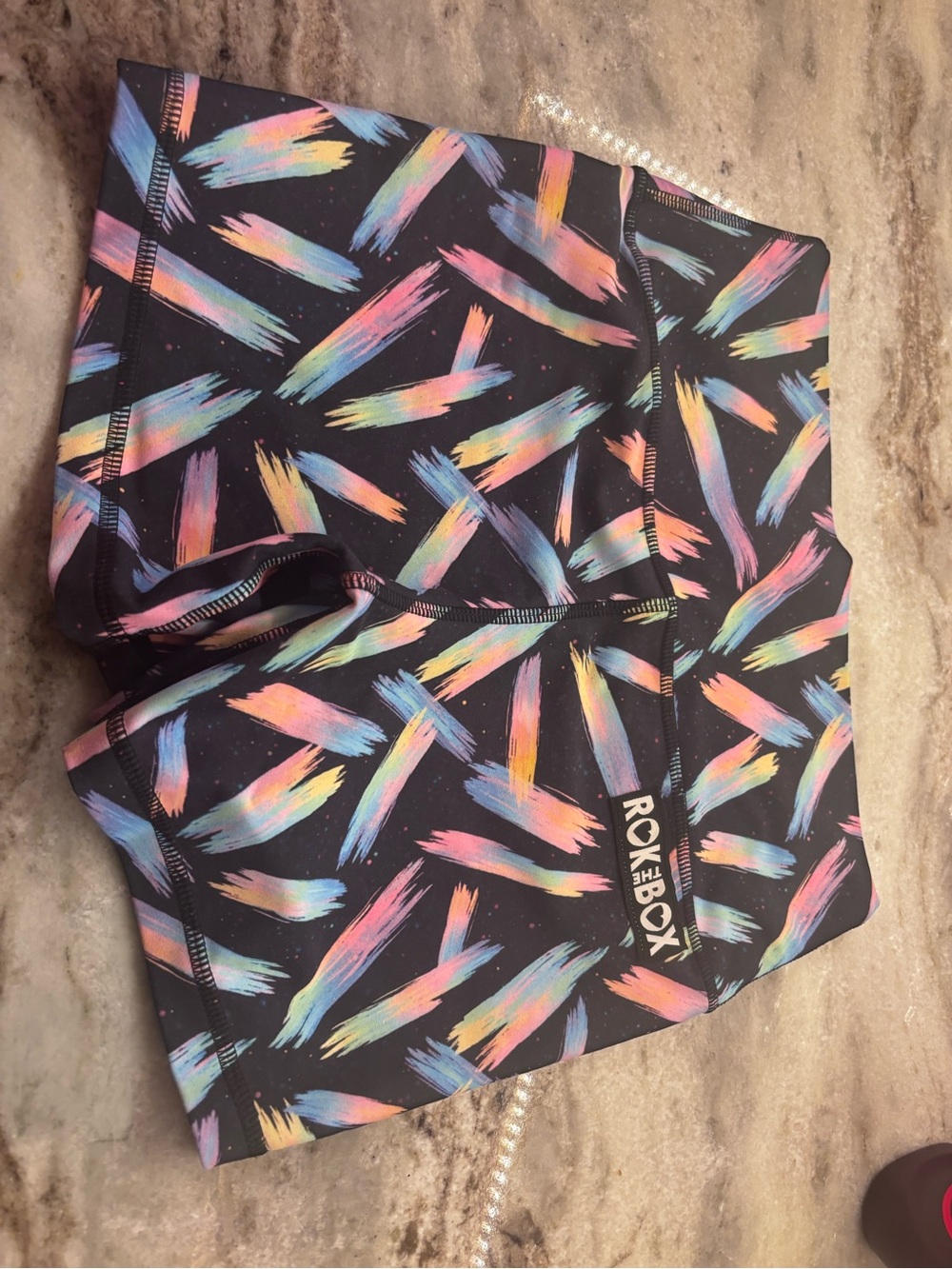 RTB Black Multicolor Brushstroke Active Shorts